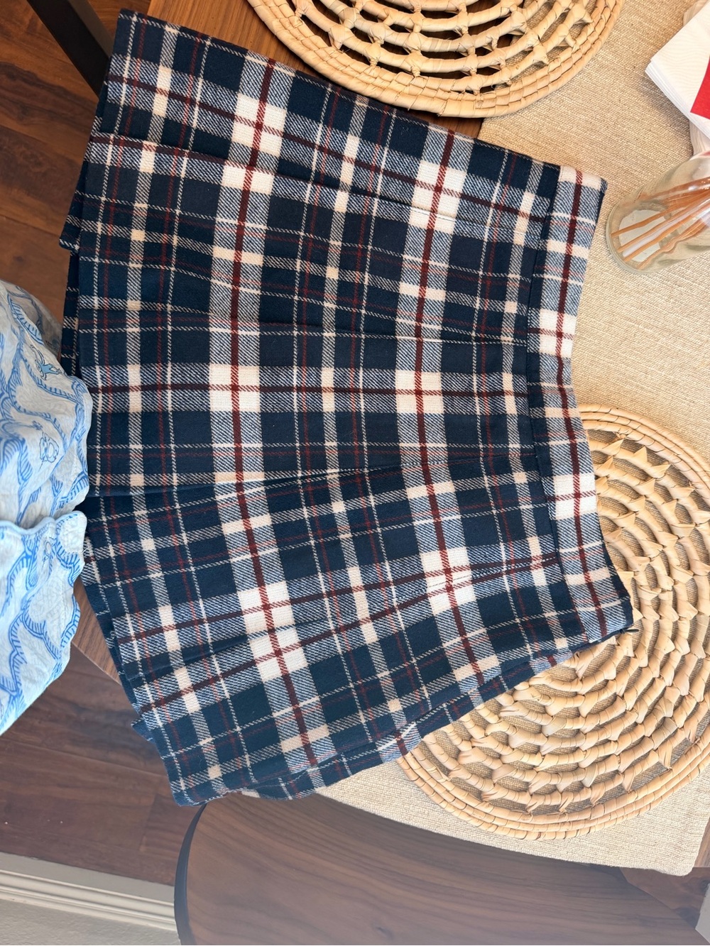 H&M Navy, White and Brown Plaid Mini Skirt